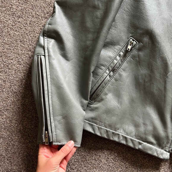 Vintage PARK V Grey Leather Motorcycle Biker Jacket Removable Lining Size 44 USA - Picture 3 of 16